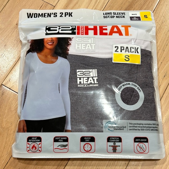32 Degrees Tops - NWT 32 Degrees Heat 2-Pack Long Sleeve Scoop Neck Tops - White & Purple - Small
